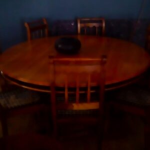 Yellow wood round dining room set